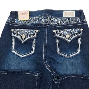 One5One Women Jeans 10 Mid Rise Boot Cut Stretch Blue Denim NWT Rhinestone Bling